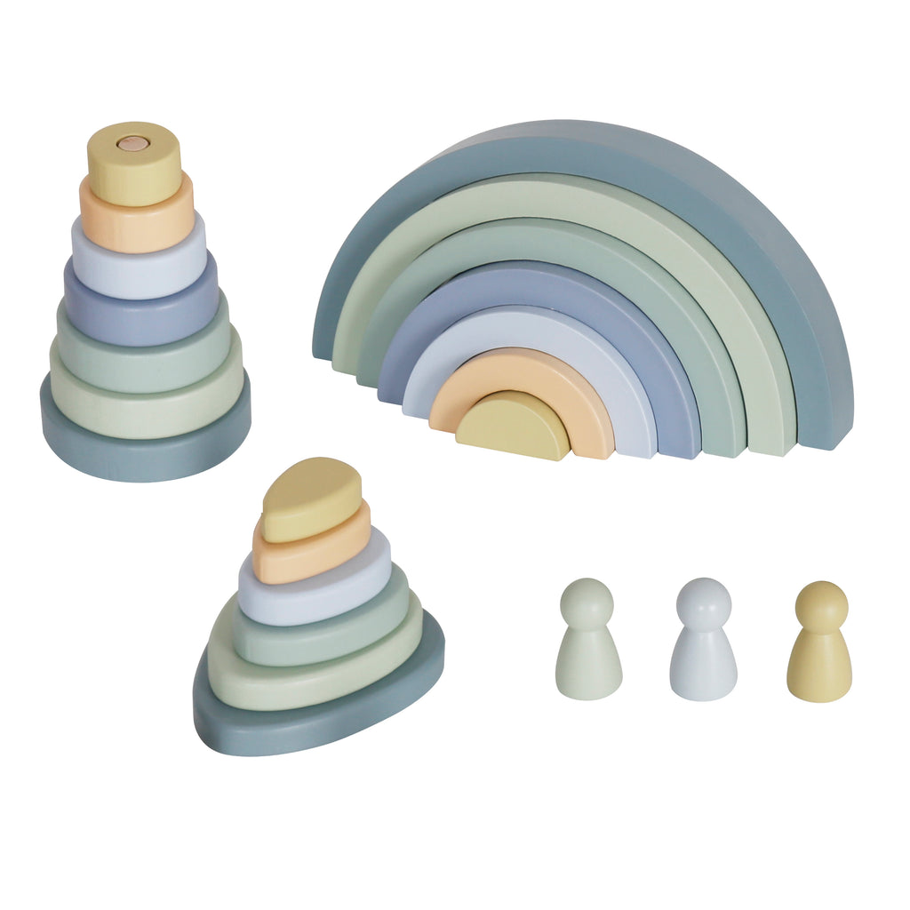 Wooden Montessori Rainbow 4-in-1 playset - Blue